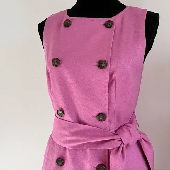 SOLD J CREW Linen Blend Double Breasted Belted Pink Dress Pockets Size 6 - Picture 3 of 11